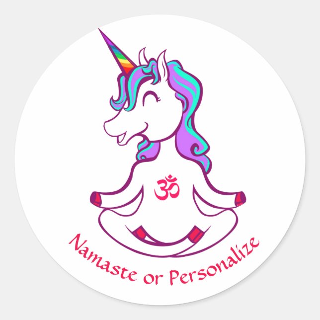 Cute Baby Unicorn Zen Yoga Meditation Namaste Classic Round Sticker (Front)