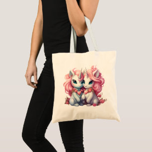 Cute Baby Unicorns Cpuple for Valentine's Day Gift Tote Bag