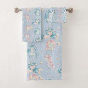Cute Baby Unicorns Pink Blue Pattern Design Kids Bath Towel Set