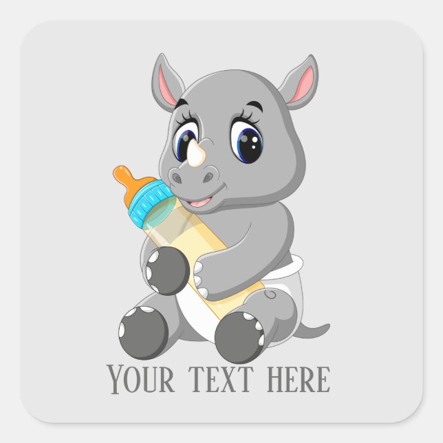 Cute baby unisex rhino add text square sticker (Front)