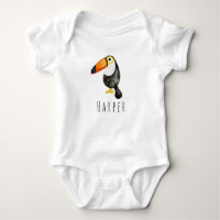 Cute Baby Unisex Watercolor Jungle Toucan and Name