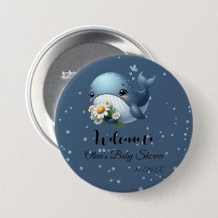 Cute Baby Whale Baby Shower Button