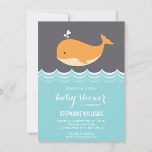 Cute Baby Whale Baby Shower Invitations