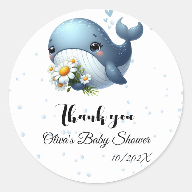 Cute Baby Whale Baby Shower Sticker (Front)