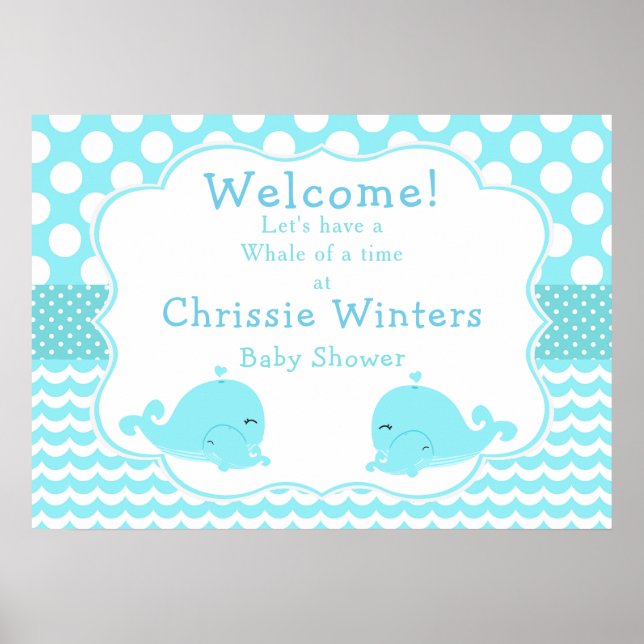 Cute Baby Whale Blue Boy  Baby Shower Poster (Front)