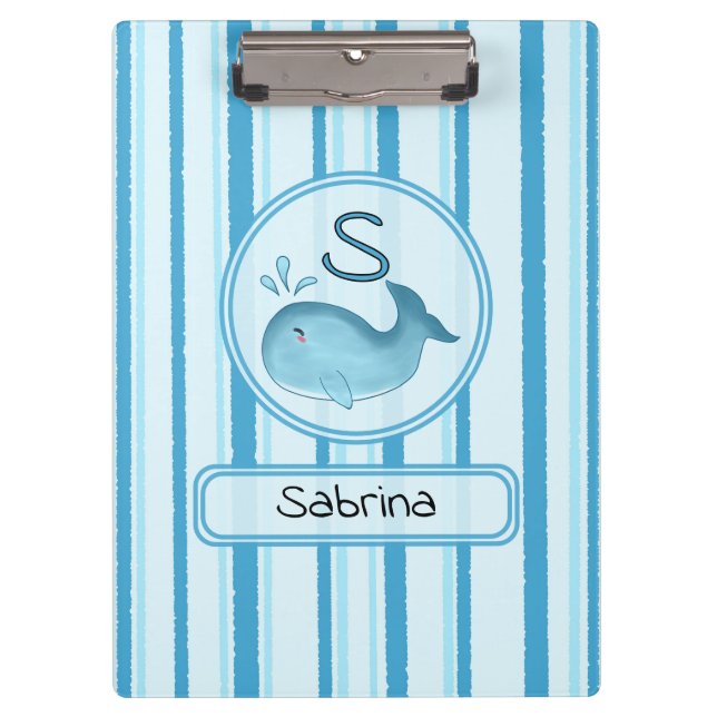 Cute Baby Whale Blue Stripes Clipboard (Front)