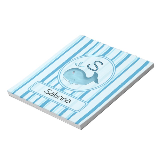 Cute Baby Whale Blue Stripes Notepad (Rotated)