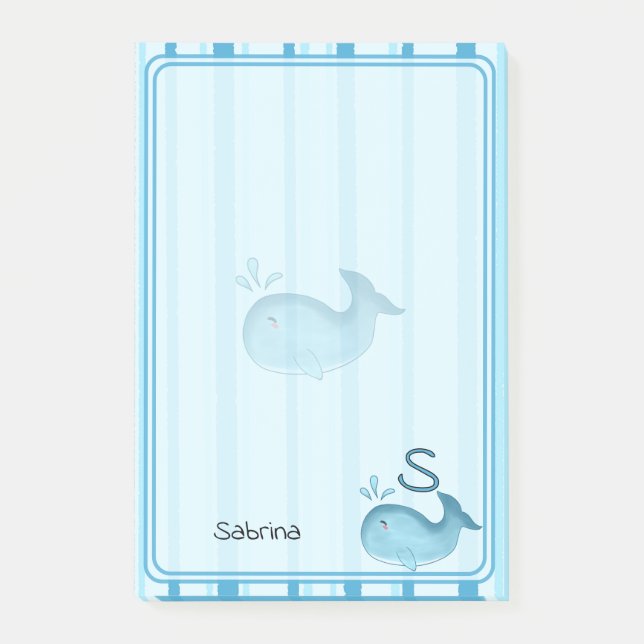 Cute Baby Whale Blue Stripes Post-It Notes (Front)