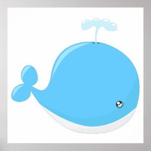 Cute baby whale kawaii cartoon nursery poster