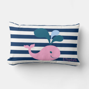 Cute Baby Whale, Navy Blue Stripes-Personalised Lumbar Cushion