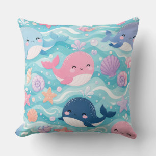 Cute Baby Whale Nursery Decor Pink & Blue Ocean Cushion