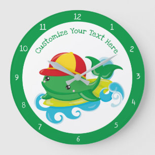 Cute Baby Whale on Surfboard Personalise Large Clock