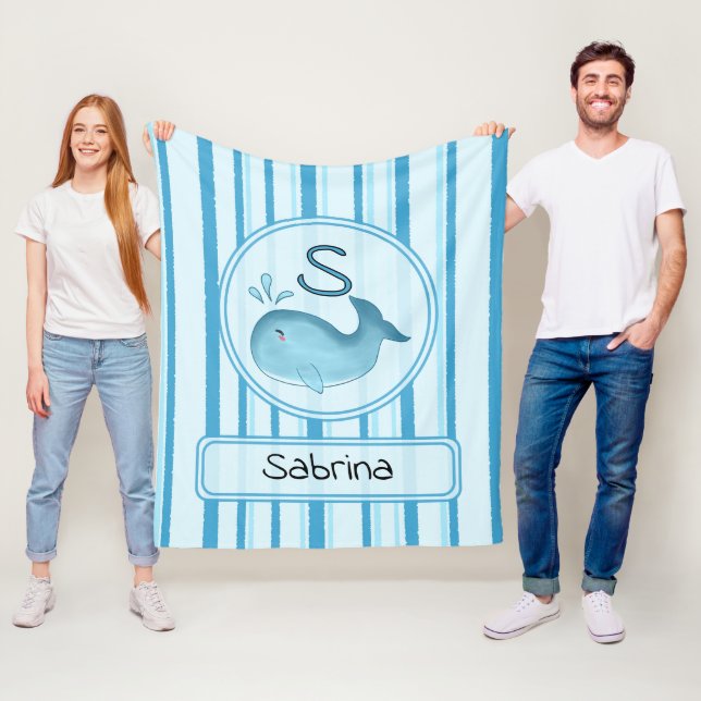 Cute Baby Whale Personalise Fleece Blanket (In Situ)