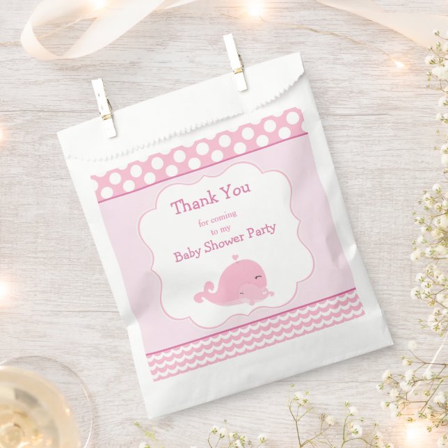 Cute Baby Whale Pink Girl Baby Shower Party Favour Bag (Clipped)