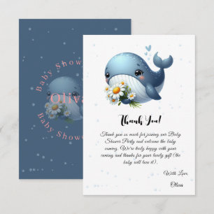 Cute Baby Whale with Daisy Baby Shower Thank You Card