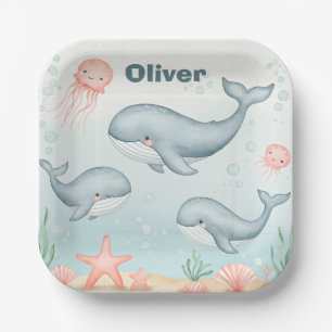 Cute Baby Whales and Jellyfish Paper Plate