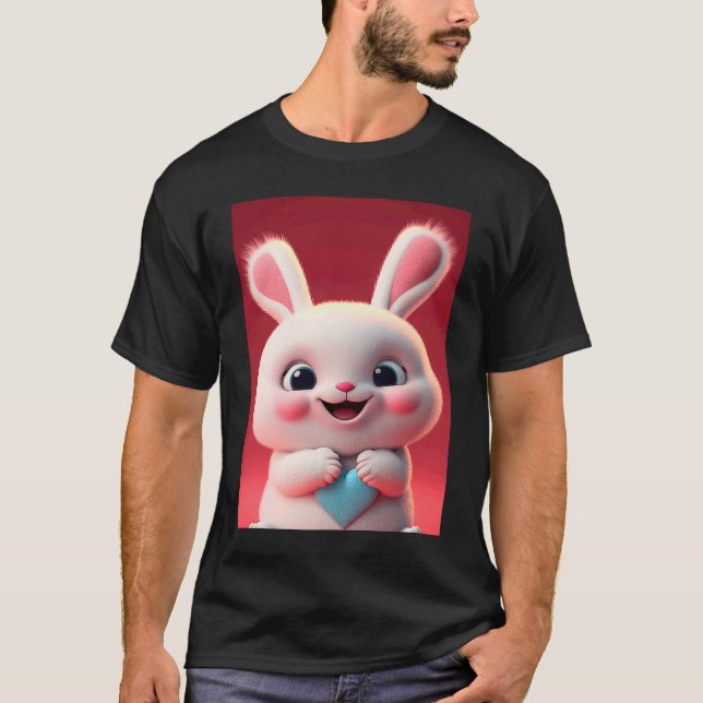 Cute baby white rabbit happy smile big eyes Valent T-Shirt (Front)