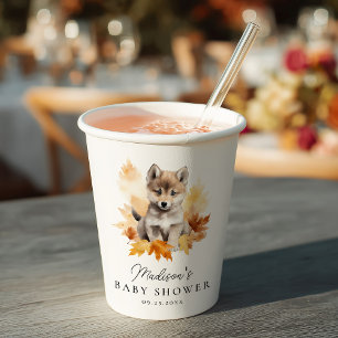 Cute Baby Wolf Fall Woodland Baby Shower Paper Cups