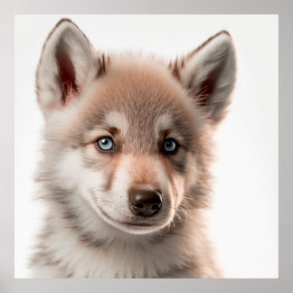 Cute Baby Wolf Portrait | Square 1:1 Poster