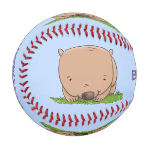 Cute baby wombat cartoon illustration baseball