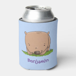 Cute baby wombat cartoon illustration can cooler