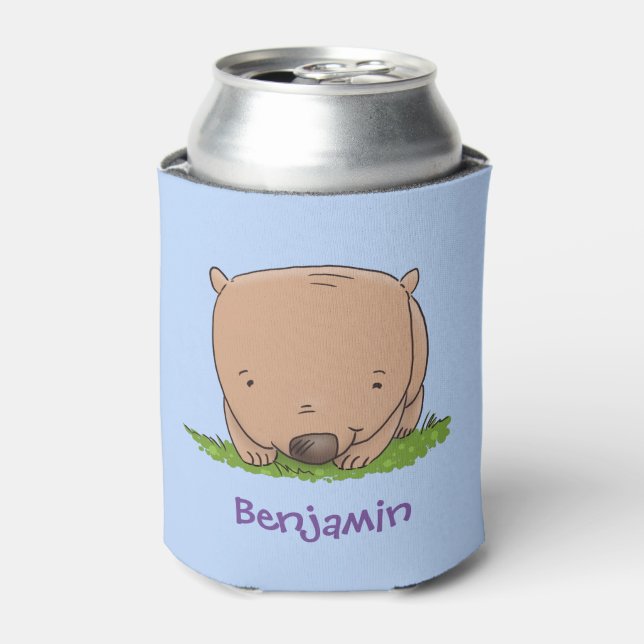 Cute baby wombat cartoon illustration can cooler (Can Front)