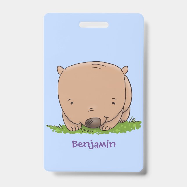 Cute baby wombat cartoon illustration ID badge (Front)