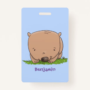 Cute baby wombat cartoon illustration ID badge