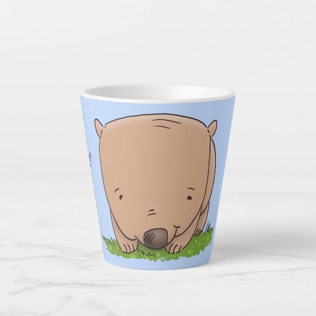 Cute baby wombat cartoon illustration latte mug (Front)