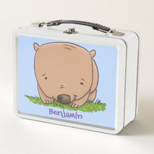 Cute baby wombat cartoon illustration metal lunch box