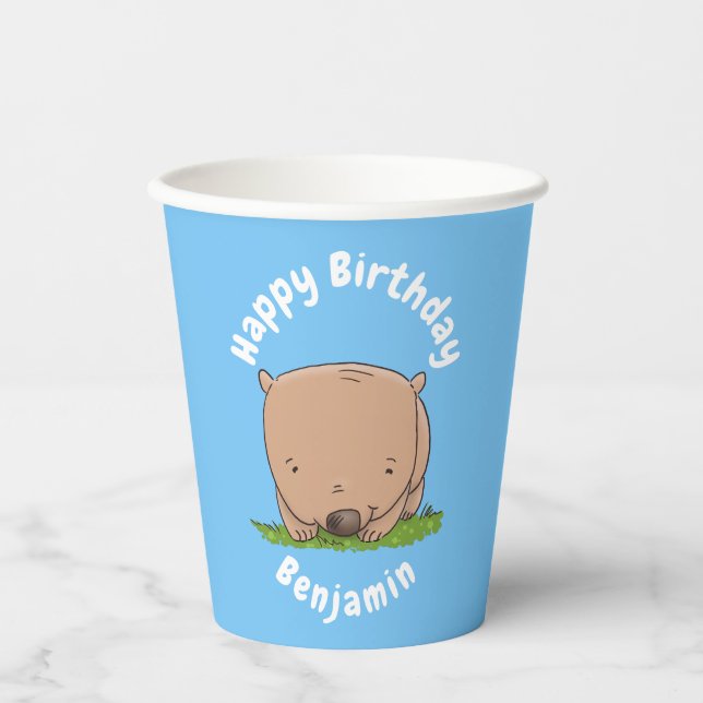 Cute baby wombat cartoon illustration paper cups (Front)