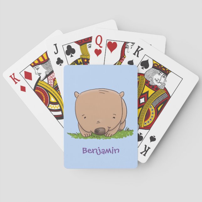 Cute baby wombat cartoon illustration playing cards (Back)