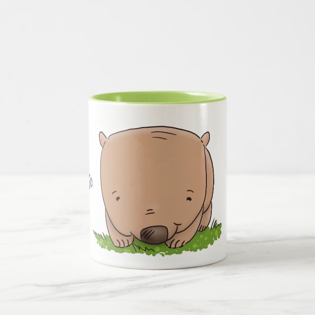 Cute baby wombat cartoon illustration Two-Tone coffee mug (Center)