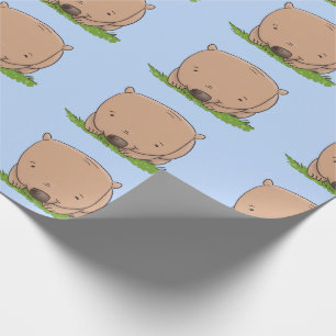 Cute baby wombat cartoon illustration wrapping paper