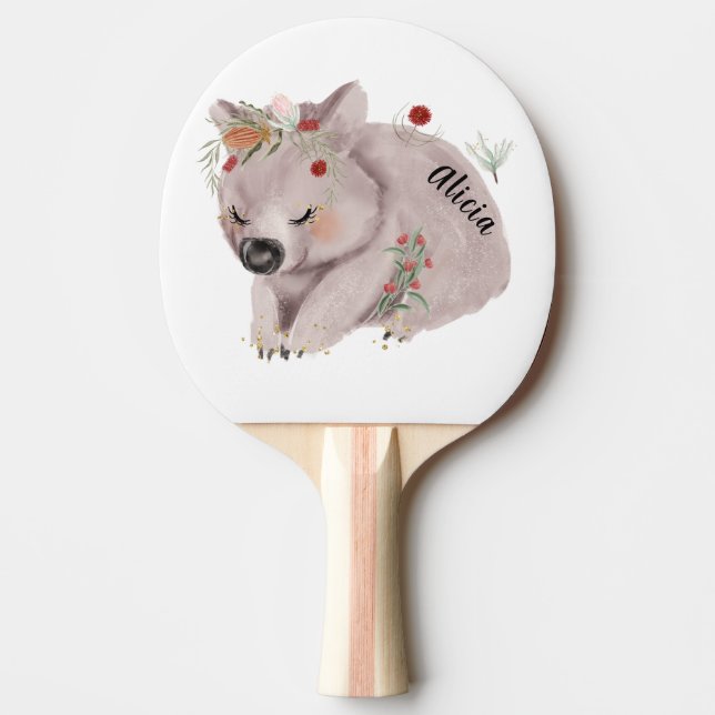 Cute Baby Wombat Gold Speckle Custom Name Ping Pong Paddle (Front)