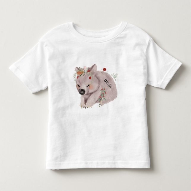 Cute Baby Wombat Gold Speckle Custom Name Toddler T-Shirt (Front)