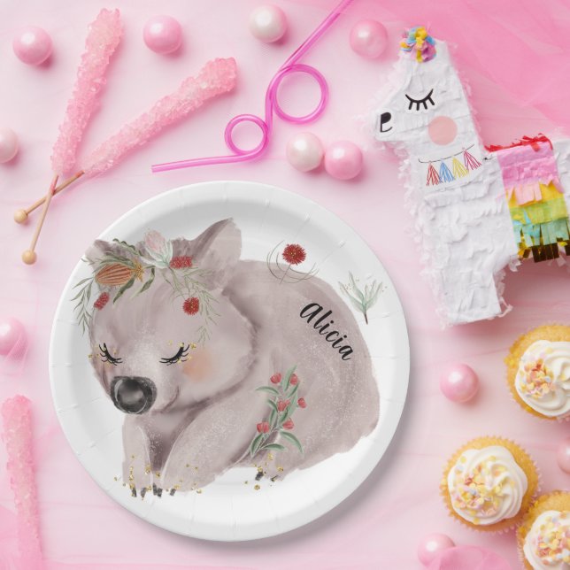 Cute Baby Wombat Gold Speckle Custom Paper Plate (Party)