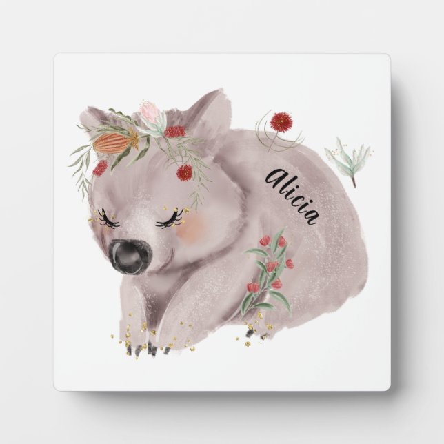 Cute Baby Wombat Gold Speckle Custom Plaque (Front)