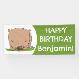 Cute baby wombat personalised cartoon birthday banner