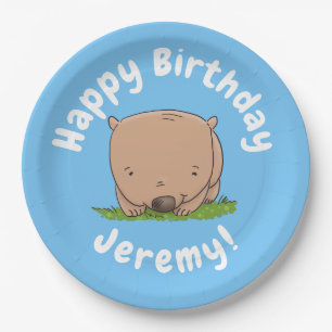 Cute baby wombat personalised cartoon birthday paper plate