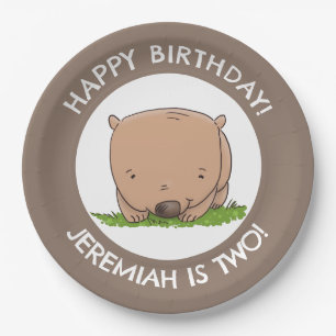 Cute baby wombat personalised cartoon birthday paper plate