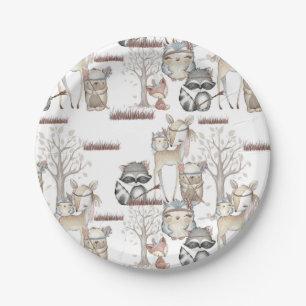 Cute Baby Woodland Animals Racoon Fox Dear Owl Paper Plate
