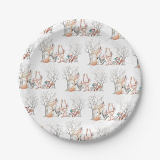 Cute Baby Woodland Animals Racoon Fox Deer Owl Paper Plate
