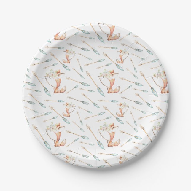 Cute Baby Woodland Fox and Arrows Paper Plate (Front)