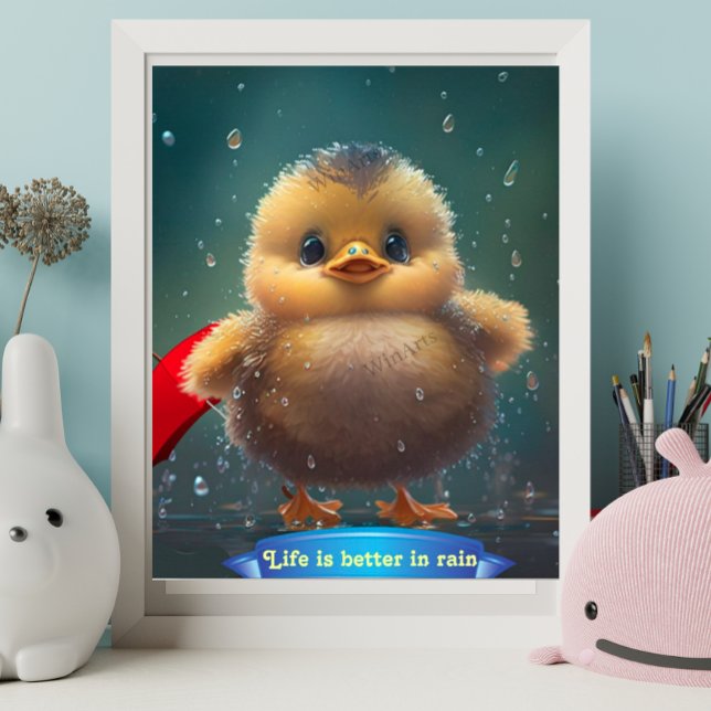 Cute Baby yellow Duck dancing in rain personalised Poster (Creator Uploaded)