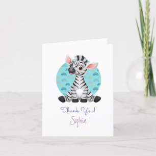 Cute Baby Zebra Cartoon, DIY Name & Message Thank You Card