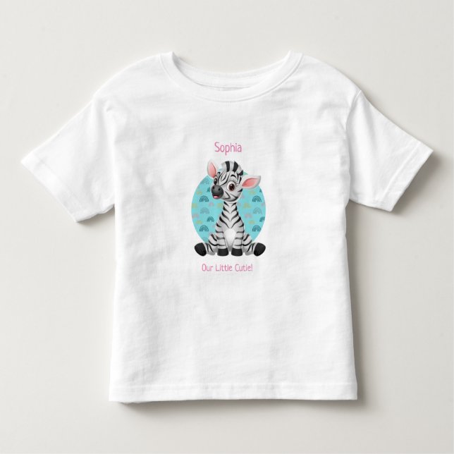 Cute Baby Zebra Cartoon, DIY Name & Your Text Pink Toddler T-Shirt (Front)