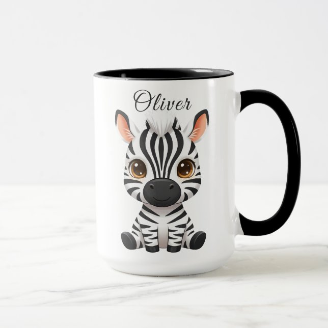 Cute Baby Zebra Cartoon, Personalise Child's Name Mug (Right)