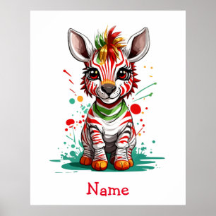 Cute Baby Zebra Custom Name Poster