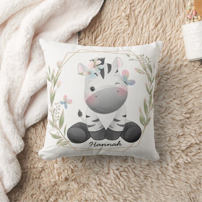 Cute Baby Zebra Flower Wreath Custom Name       Cushion (Blanket)